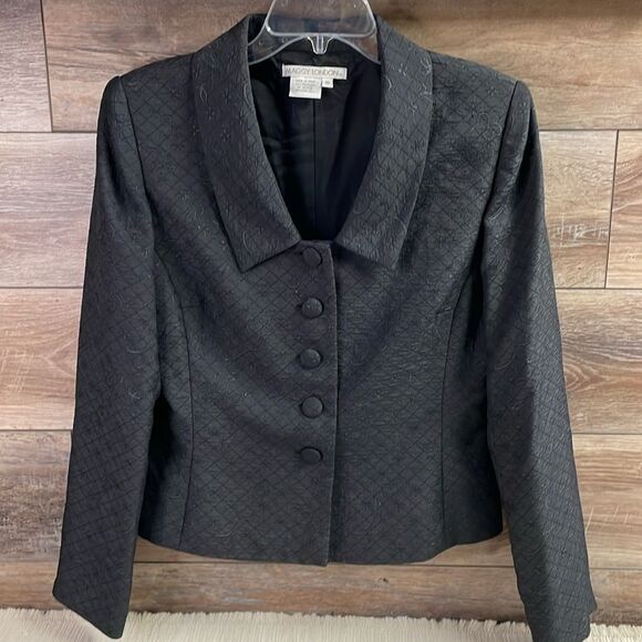 KASPER  Wool Blend Black Tailored Swiss Dot Velvet Trim Jacket Blazer Size 14 - Picture 2 of 8